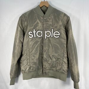 Staple Pigeon Satin‎ Bomber Jacket Snap Buttons Logo Gray Mens Medium